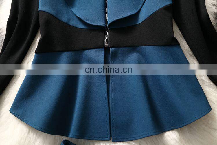 2016 blue boutique two piece flouncing dress mature female dress set wholesale