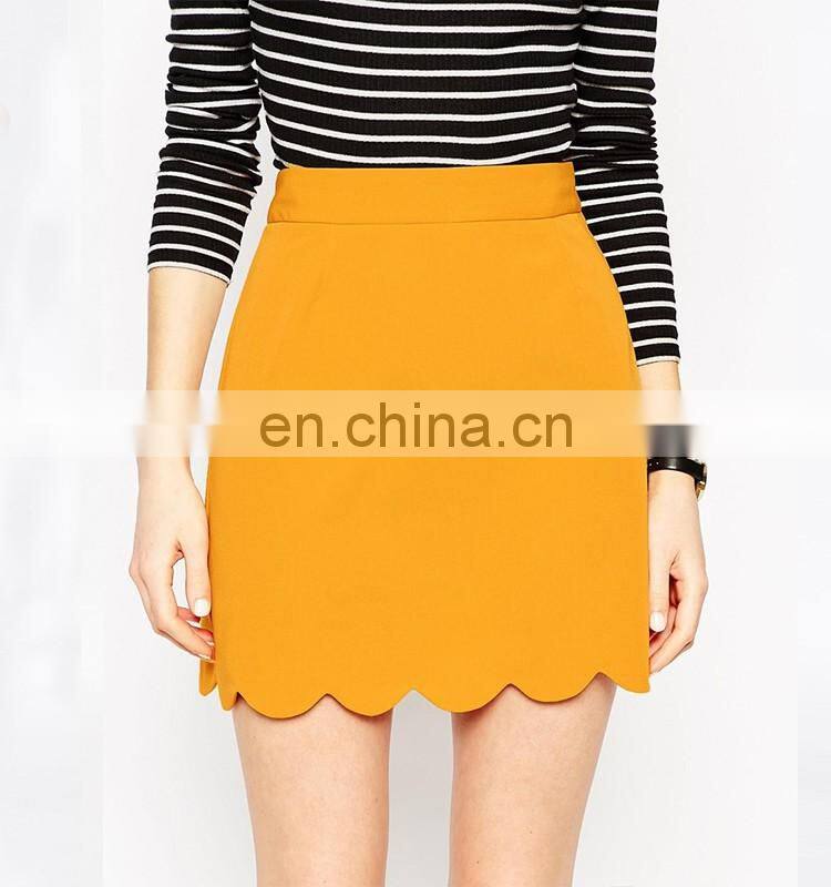 100% Polyester unlined midi Elegant Yellow sexy girl mini skirt