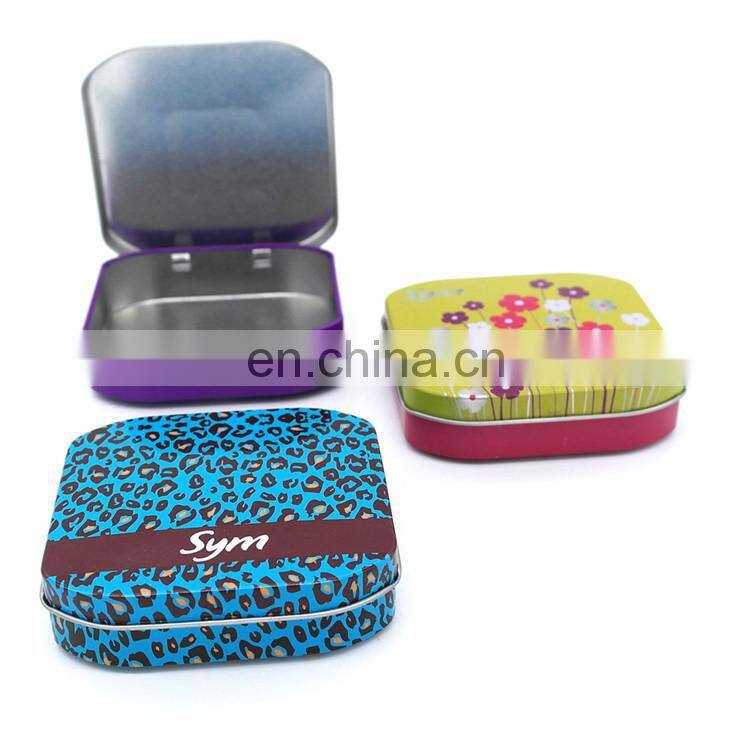 Custom design printed sanitary pad metal tin/small tin case for candy with hinged lid