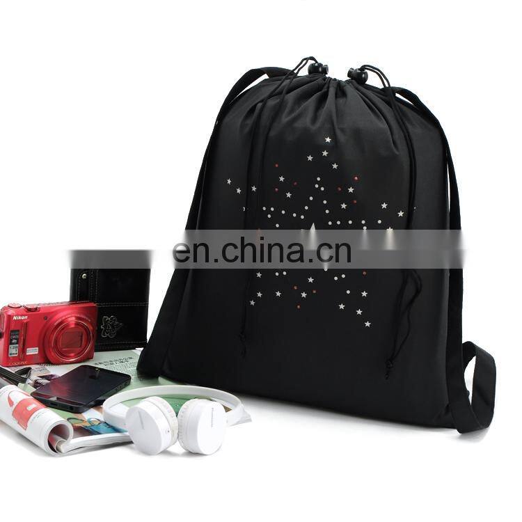 Custom black canvas glitter drawstring duffle backpack bag