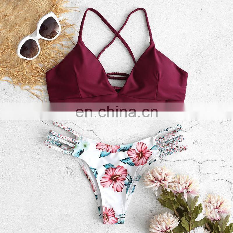 Two-piece suits orange swimwear print swimsuit straps swimwear women girls bather two piece suits for women