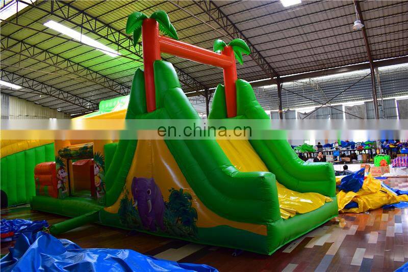 Kids outdoor air blow up assault course with Zoo theme