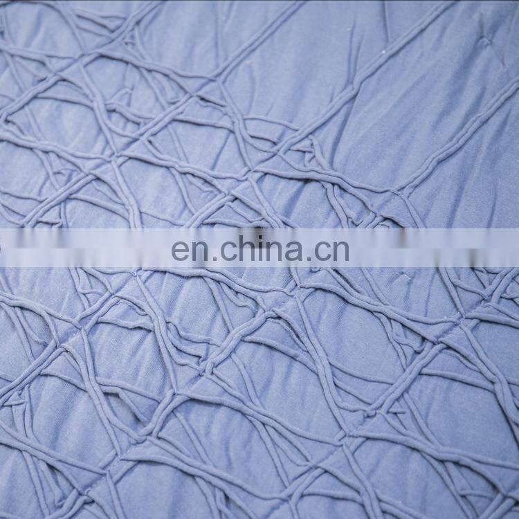 Washable Durable Navy Solid Color Quilt 100%cotton Coverlet Bed-cover with Pinch Pleated Ruffled