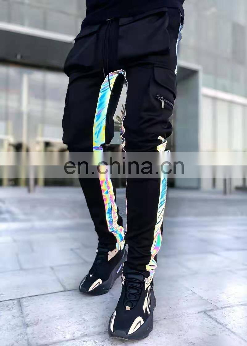 New foreign trade night running reflective strip men's casual pants men's trendy brand hip-hop reflective feet men's pants