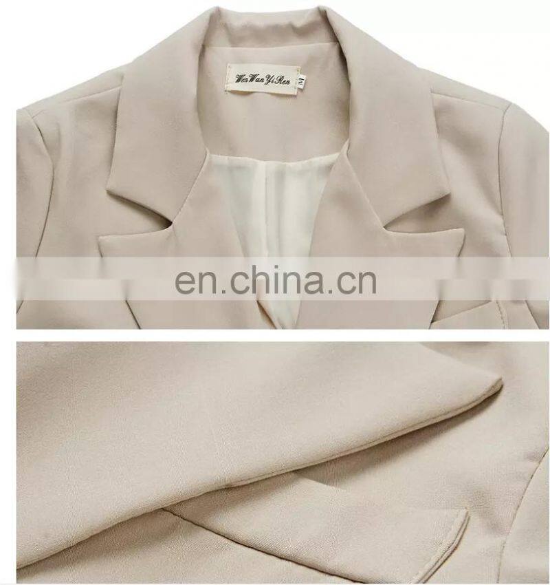 Wholesale custom retro office worker casual suit office clothing beige lady blouse lady blazer and jacket