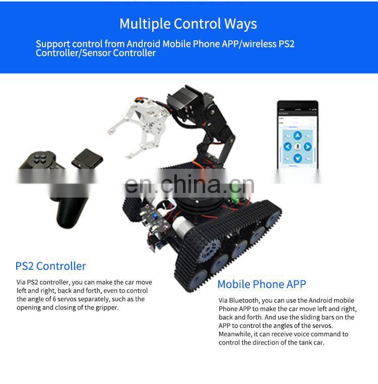Open Source 6DOF Mechanical Arm Robot Tank Car Tracking Gripping Support PS2 Controller/APP Control