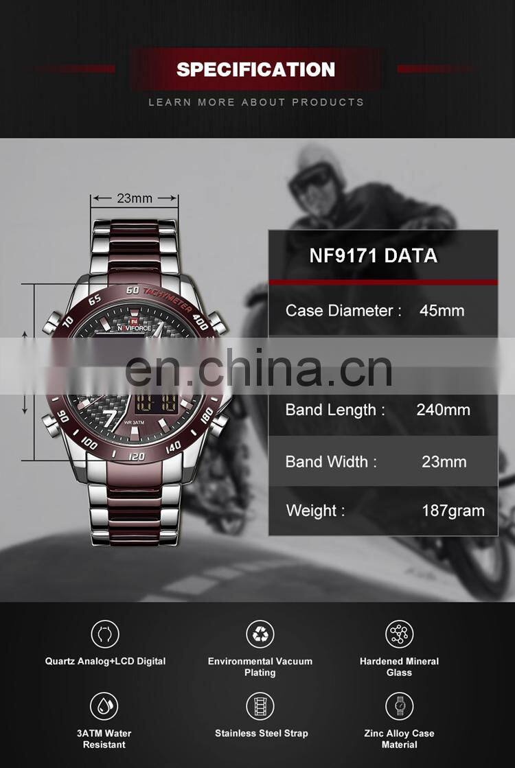 NAVIFORCE NF9171 Luxury Man Wrist Watches Japan Quartz Digital Gold Time Original Charm Watch