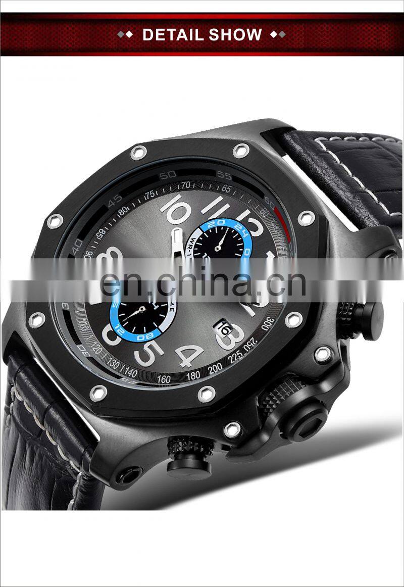 Japan movt quartz stainless steel back waterproof men leather oem watch