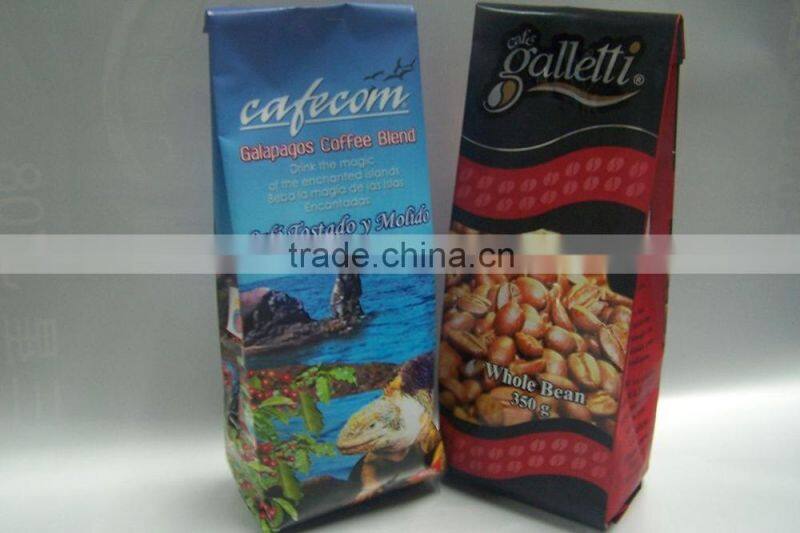 Tin Tie Quad-sealing coffee bags with valve/ foil zipper custom stand up pouch
