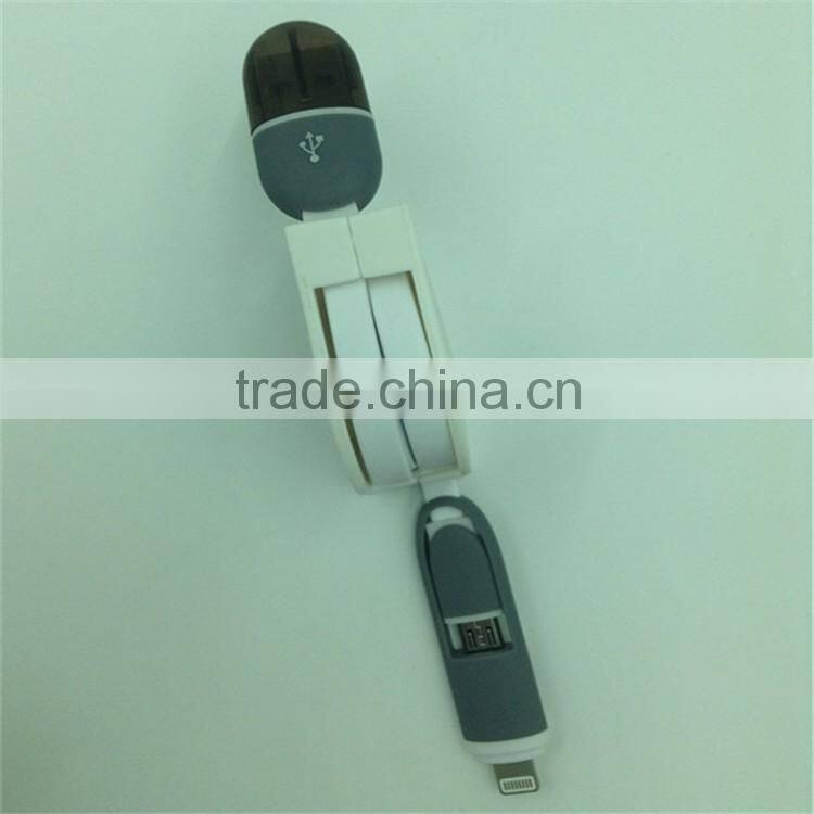 2016 new hot sale cheap flexible wholesale usb cable retracble noodles 2 in 1 charger usb cable