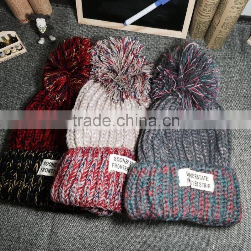 Autumn Winter Warm Keeping Colorful Knitting Pom Pom Hats and Caps Manufacturer