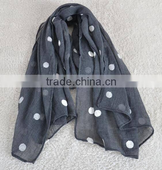 Fashion Spring Summer Dot Embrodiery Wide Cotton Custom Scarf
