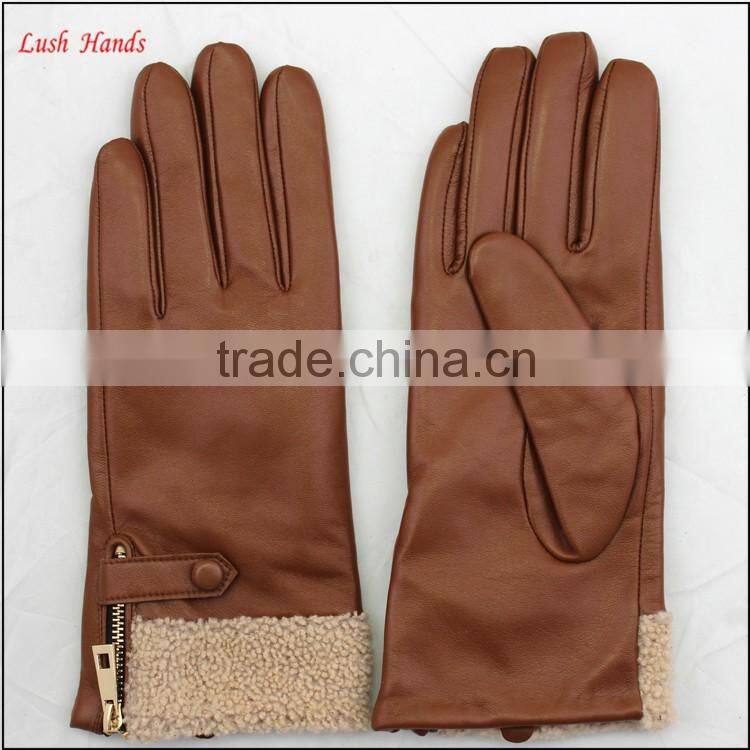 ladies cheap driving leather hand gloves with lamb fur