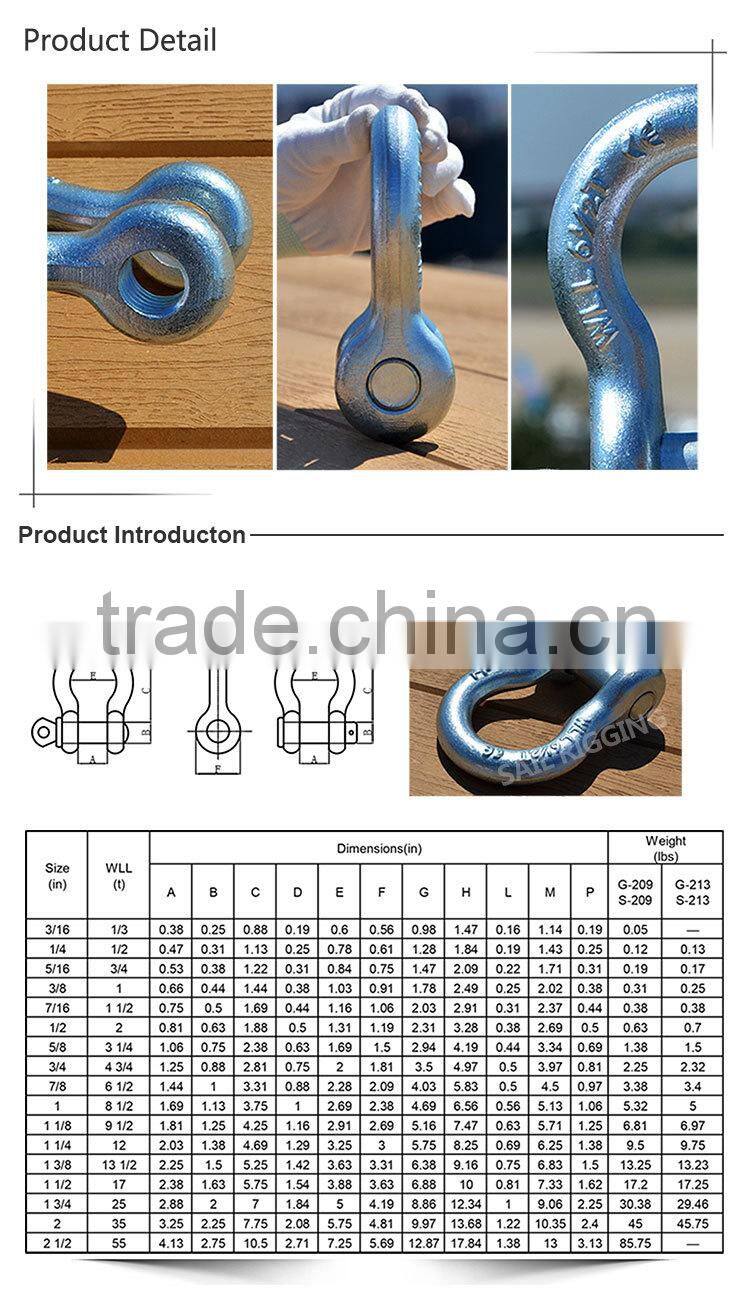 US Type Drop Forged Hot Dip Galvanized Screw Pin Lifting Bow Shackle