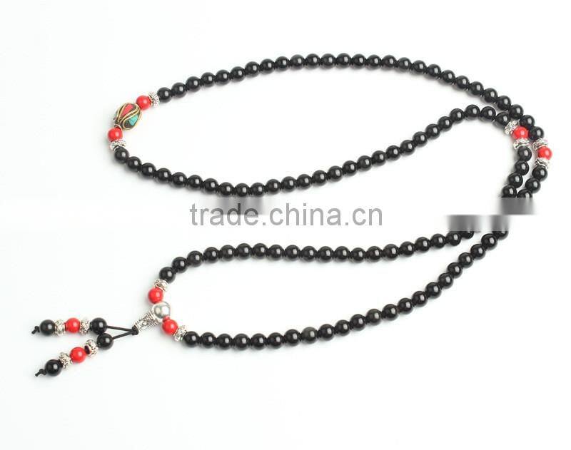 8mm black Obsidian and cinnabar 108 mala beads buddhist prayer beads