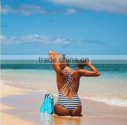 High Cut Stripe One Piece Swimsuit Sexy Girl