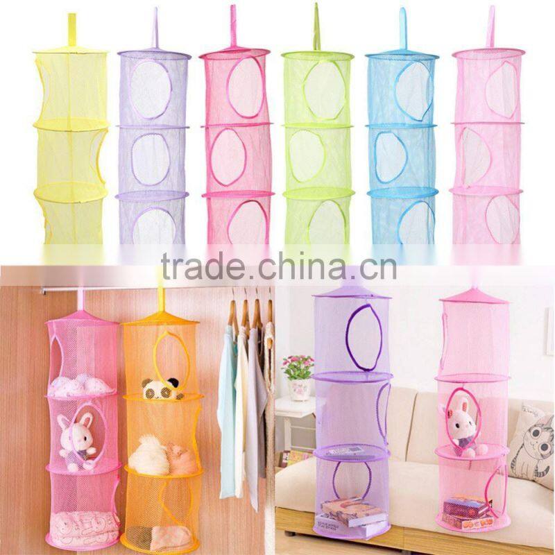 3 Shelf Layer Hanging Storage Basket Bags Net Kids Toy STuffed Plush Organizer Bag Bedroom Wall Door Closet