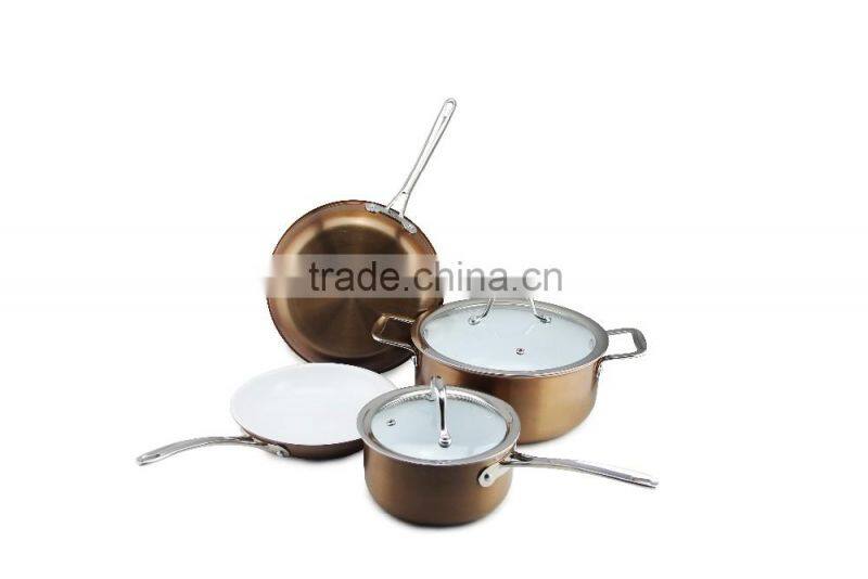 New Design Aluminum Pressed Non Stick Triply Cookware Set Fry Pan Saucepan Milk Stock Cooking Pasta Noodle Pot Set