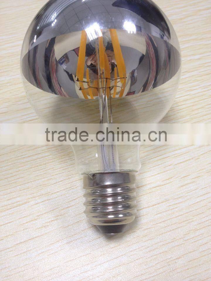 G125 led Filament bulb globe light half silvery chrome/mirror reflector 4watt 6w 8w e26/e27 b22 120v 230v