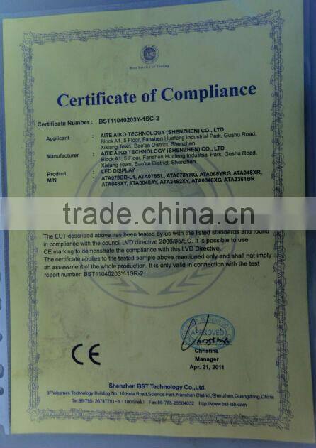 Red color 3 digit 7 segment led display