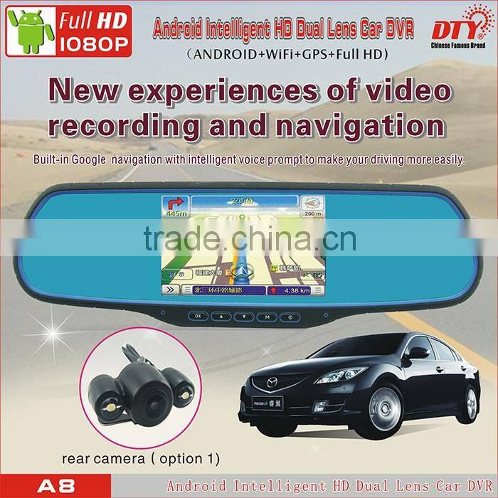 DTY Android car wireless rearview mirror with reversing camera, rear view mirror camera car dvr , A8