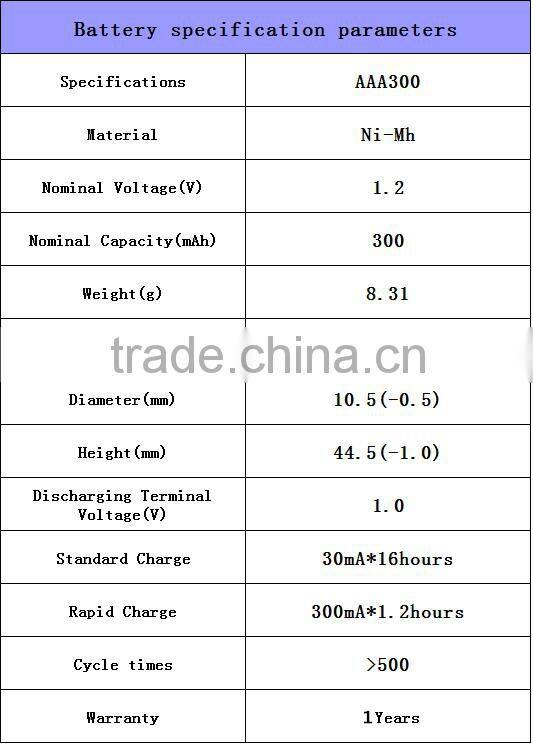 Ni-MH AAA 300mAh 1.2V Rechargeable 3A Neutral Battery Bateria Baterias