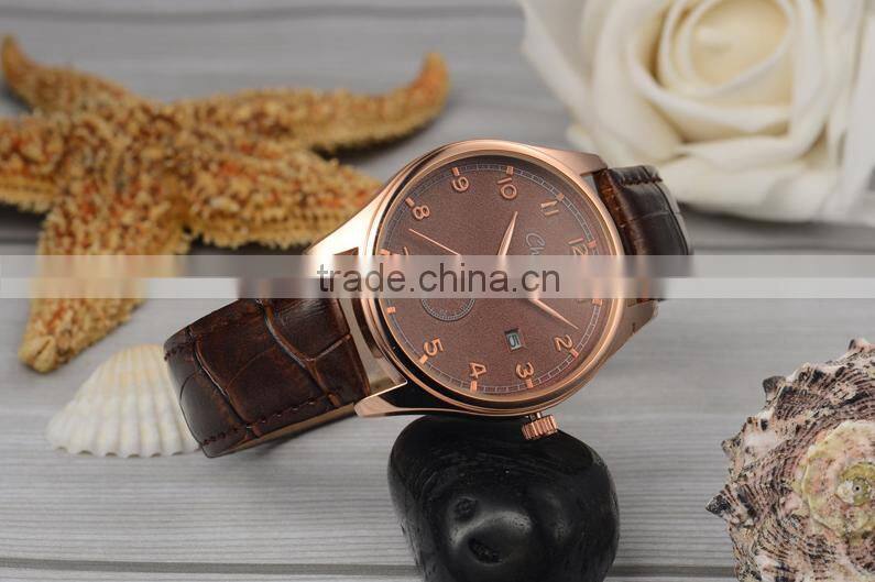 2016 watch water resist 5 bar rose gold case quality leather watches