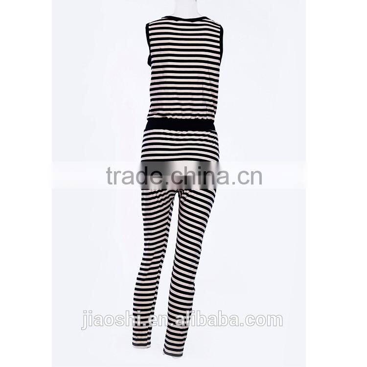 2016 Fashion modern style stripe pattern one piece women jumpsuit for ladies