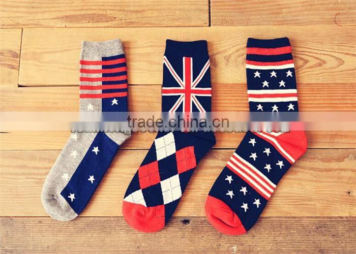 Custom White Striped And Star Design Half Terry Elastic Cuff Cotton Men Sport Socks