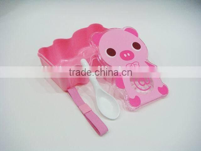 plastic cartoon lunch box with spoon/frog shape/bear shape/pig shape/kid's lunch box/student lunch box/Animal style lunch box