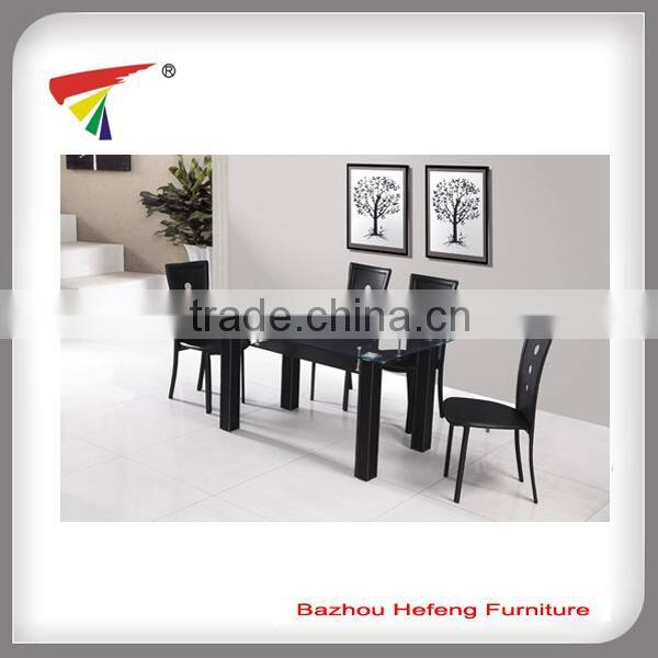 Modern Round Clear Glass Dinning Table Set With 4 Leather Chairs