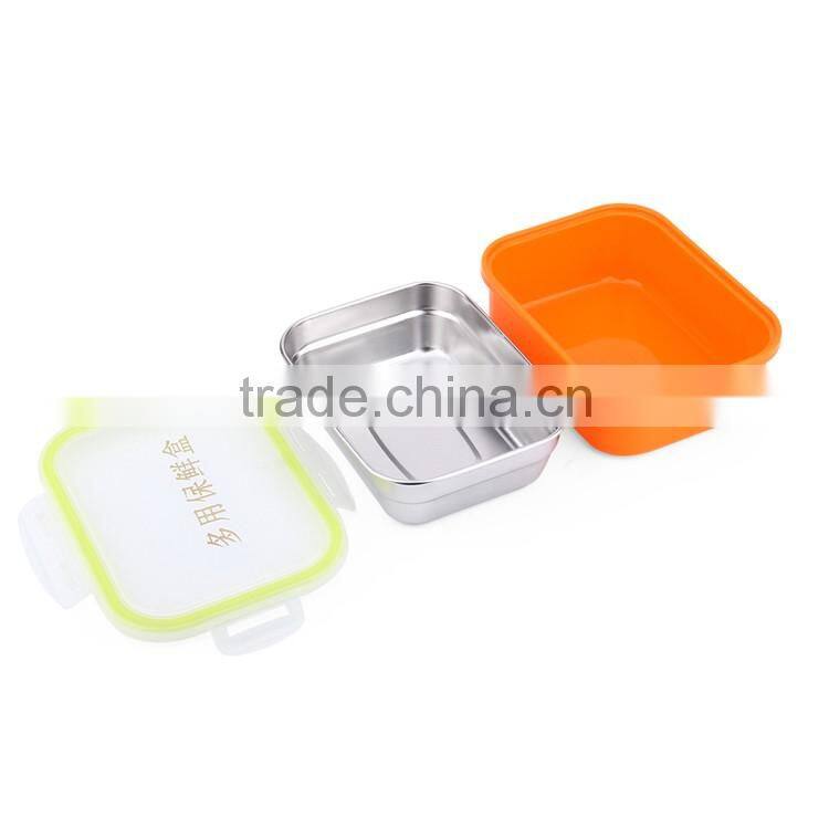 colourful stainless steel food crisper box with plastic lid