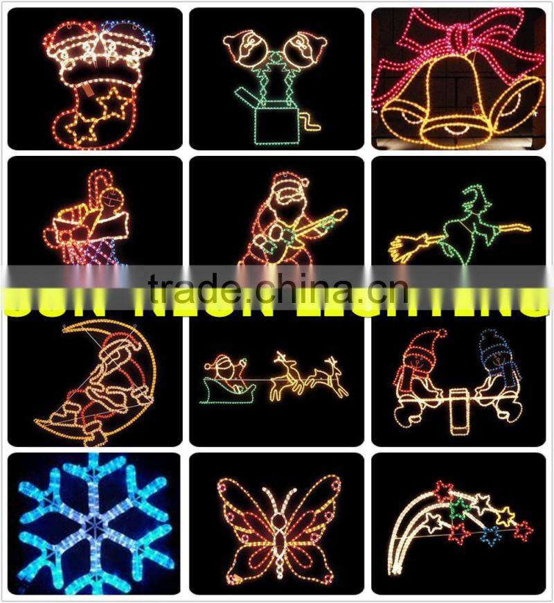 2d Beautiful Santa Claus Sitting on a Reindeer Carriage Led Rope Light Motif