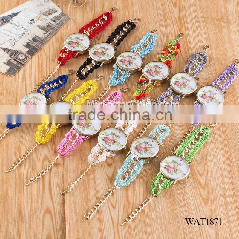 DIY hand made woven chain flowers watch women