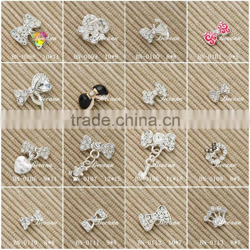 2016 New Arrival most popular 3d nail art bowknot, fancy alloy matellic bow tie nail art accessories