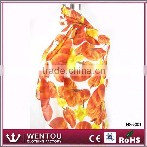 New style pumpkin flower printed orange chiffon scarf