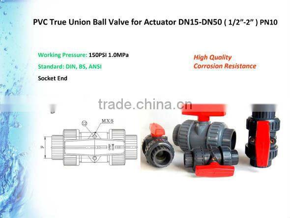 UPVC Double Union Ball Valve for Actuator