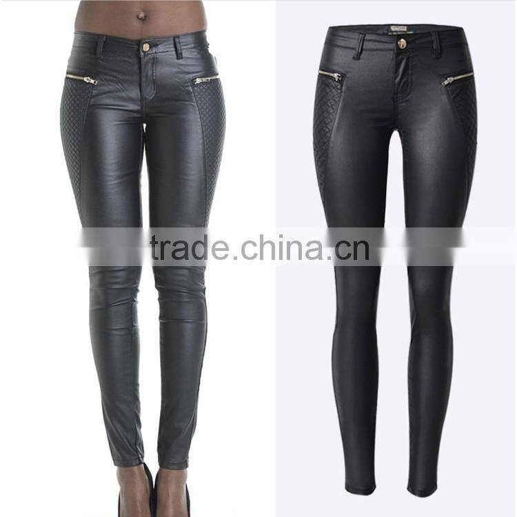 2016 Autumn Fashion Women Metal Zippers Quilted Pencil Skinny Pant Jeans Ladies Low Waist Black Sexy Tight Lady Pants