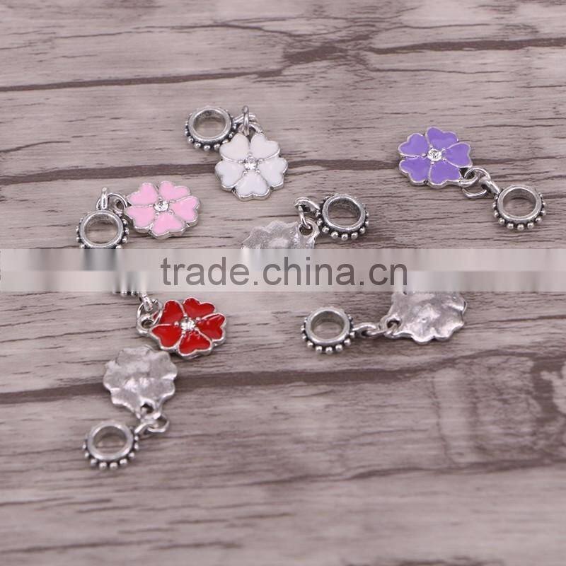 Antique Silver Plated Enamel Charms Dangle Beads European Big Hole Pendant Beads Fit Charm Bracelets Fine Jewelry