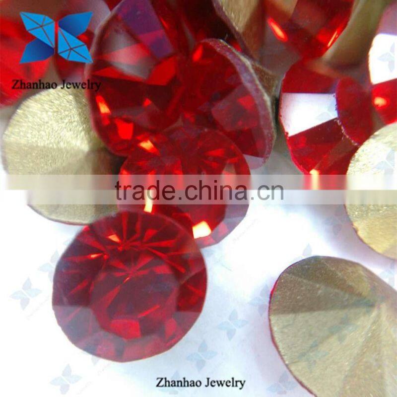 Hot Fix Light Siam Dark Red Point back Crystal Glass Chaton Rhinestone