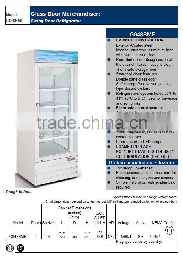 Single Glass Door Merchandiser Cooler,Showcase Display_G648BMF