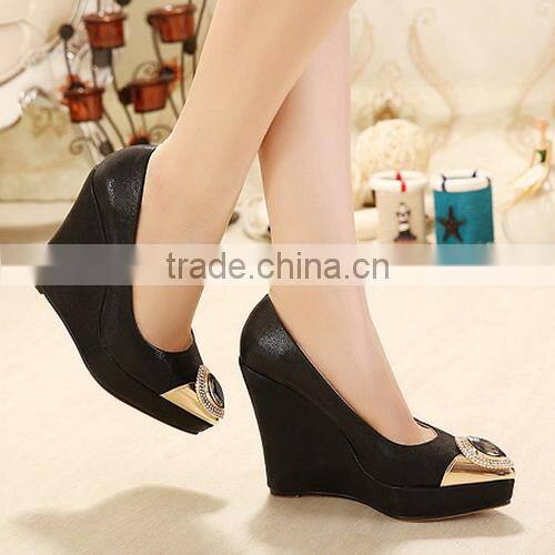 wholesale factory price shoes high heel pointed toe wedge shoes casual pointed toe rhinestone wedges pumps shoes PMS3718