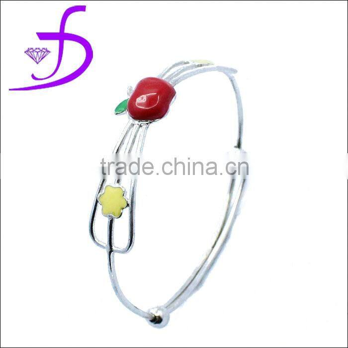 Wholesale 925 Sterling Silver kids fashion enamel apple bangle bracelet