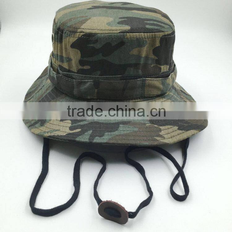Custom design outdoor fisherman safari camo bucket hat with string