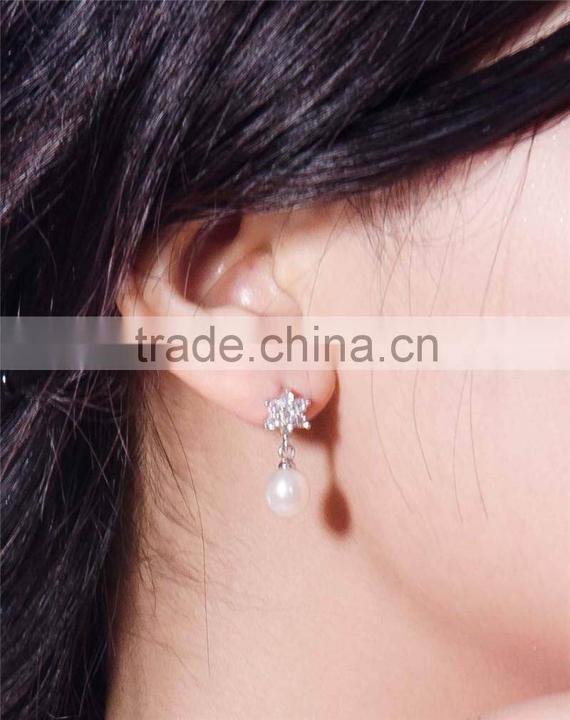 2016 fashion 7.5-8.5mm white cheap drop freshwater jewel women pearl earring 925