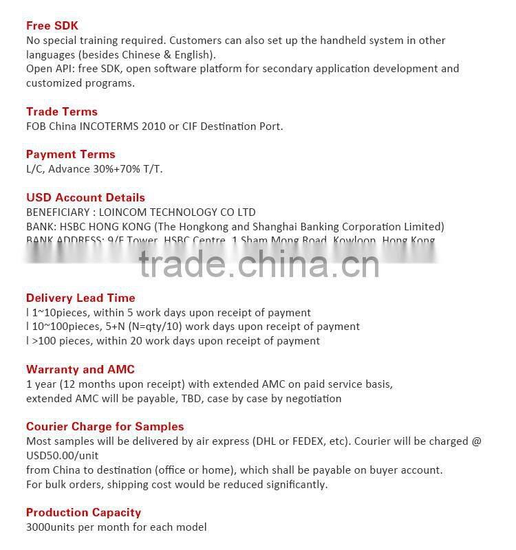 Android Quad-core 4 inchTouch Screen 4G LTE Handheld Mini POS Terminal with WIFI GPS Bluetooth thermal printer built-in