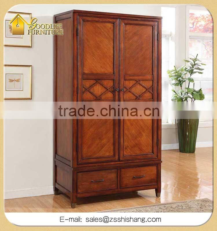 Double-Door Wood Wardrobe Armoire with 2- Drawers