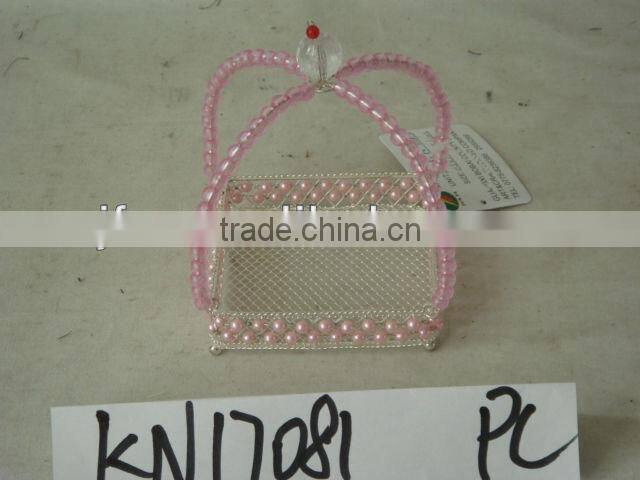 With hande square hotel decorative pearl wire basket