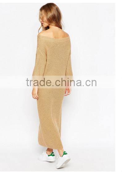 Classy Sweater Dress Fashion Autumn Winter Off shoulder design women Rib knit dresses
