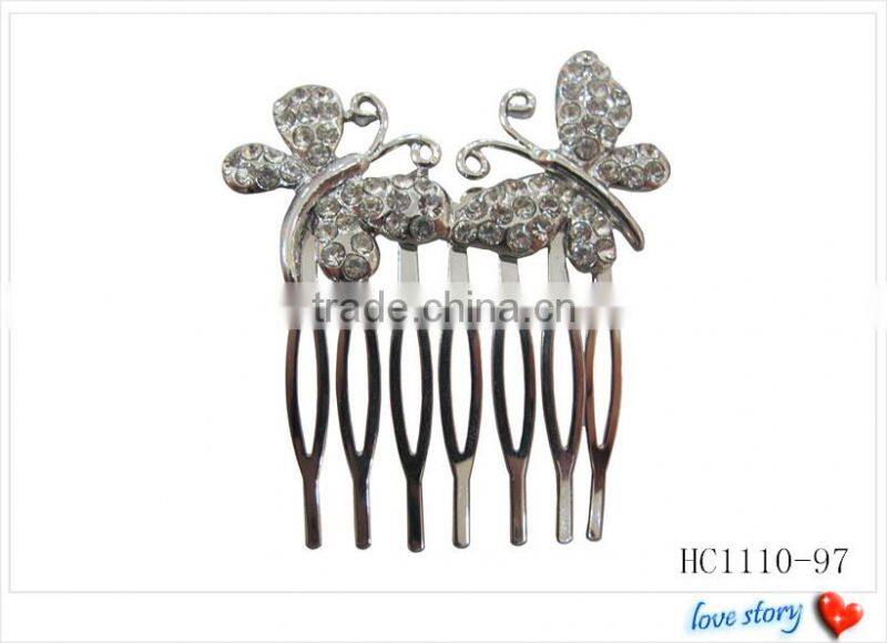 Beautiful butterfly hair combs,cheap rhinestone crystal hair comb for girls